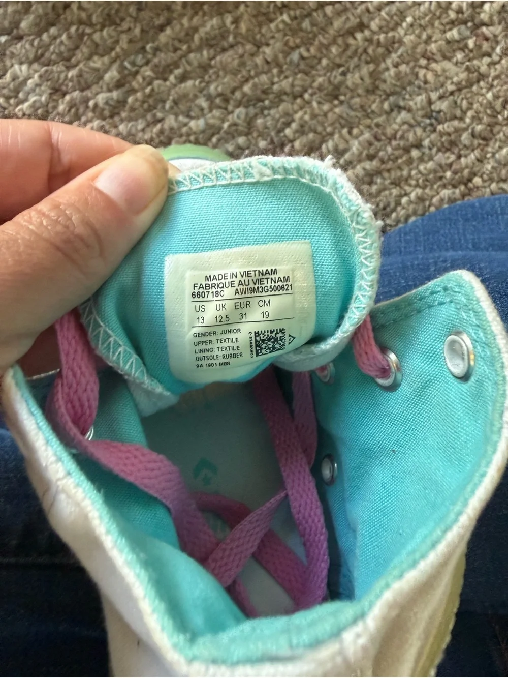 Converse Kids High-Top Sneakers in White, Pink & Teal